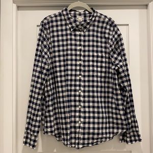 EUC J Crew ladies XXL navy gingham button-down